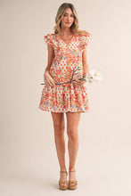 Load image into Gallery viewer, EXCLUSIVE FLORAL PRINT FLUTTER SLEEVE MINI DRESS MDR4722: IVORY MULTI / S - South Main Boutique
