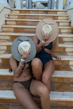 Load image into Gallery viewer, PNC0006 Two-Tone Open Crochet Sun Hat: Black - South Main Boutique
