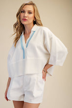 Load image into Gallery viewer, Collar With Contrast Trim Loose Fit Dropped Shoulder Sweater: Ivory / L - South Main Boutique
