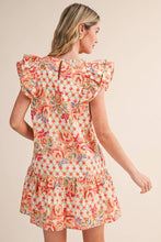 Load image into Gallery viewer, EXCLUSIVE FLORAL PRINT FLUTTER SLEEVE MINI DRESS MDR4722: IVORY MULTI / S - South Main Boutique
