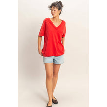 Load image into Gallery viewer, Washed V-Neck Tee RED
