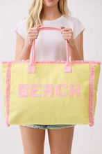 Load image into Gallery viewer, MB0330 Terry Cloth Fringe Beach Tote Bag: Yellow - South Main Boutique
