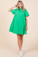 Load image into Gallery viewer, POPLIN COLLAR PLEATED BACK MINI DRESS: PARIS GREEN / S-M-L(2-2-2) - South Main Boutique
