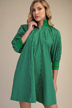 Load image into Gallery viewer, Mock Neck Band Puff Sleeve Mini Dress: Kelly Green / S - South Main Boutique
