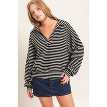 Load image into Gallery viewer, BLK Striped Collared Sweatshirt
