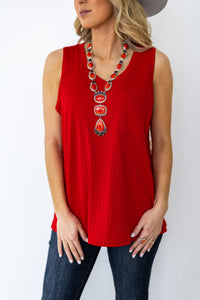Red Ribbed Tank