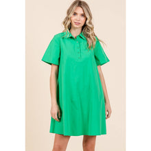 Load image into Gallery viewer, POPLIN COLLAR PLEATED BACK MINI DRESS: PARIS GREEN / S-M-L(2-2-2) - South Main Boutique
