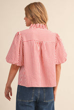 Load image into Gallery viewer, STRIPED RUFFLED BUTTON DOWN TOP MTP4692: BERRY RED / S - South Main Boutique
