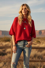 Load image into Gallery viewer, Short Sleeve Relaxed Sweater Top: RED / M - South Main Boutique
