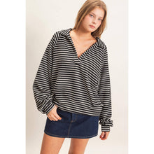 Load image into Gallery viewer, BLK Striped Collared Sweatshirt
