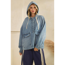 Load image into Gallery viewer, Hooded Quarter Zip Denim
